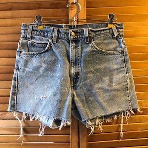 Levi's 505 Denim Jean Shorts Heavily Distressed Orange Tag DIY Cutoffs Handmade